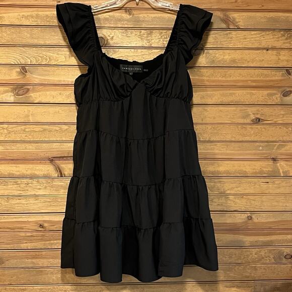 Endless Rose Women’s Tiered Lined Sleeveless Mini Dress Size L Ruffled Black - Picture 1 of 6
